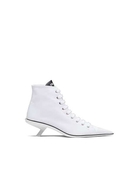 prada synthesis heeled high-top sneakers|White Prada Synthesis heeled high.